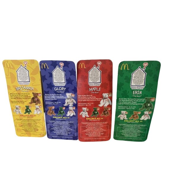 Lot Of 4 Ty McDonalds Teenie Beanie Bears: BRITANNIA MAPLE ERIN GLORY The Bears - Picture 7 of 9